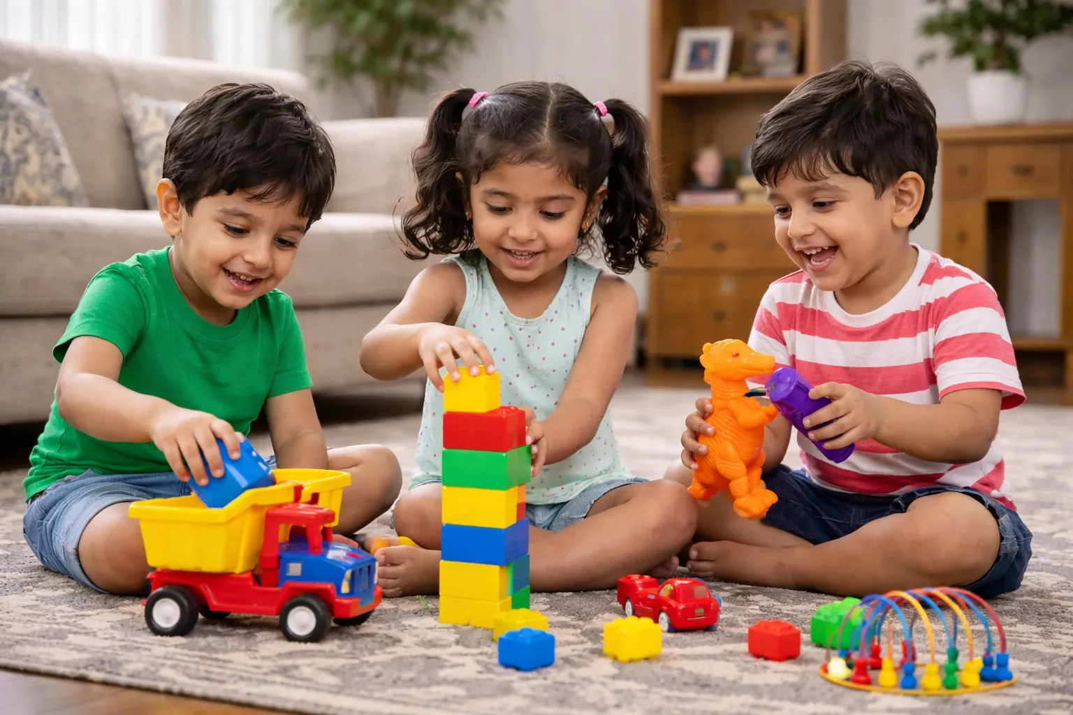 Nanny playing and doing early learning activities with a toddler in Bangalore